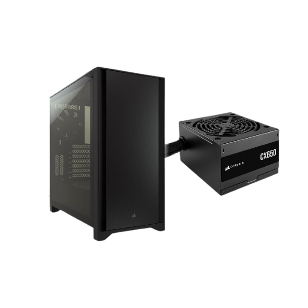 GABINETE CORSAIR 4000D TG BLACK + FUENTE CORSAIR CX650W 80+ BRONZE