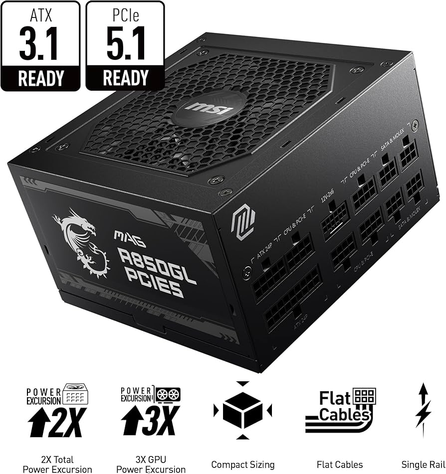 FUENTE MSI MAG A850GL 850W 80+ GOLD FULL MODULAR PCI 5.1 ATX 3.1